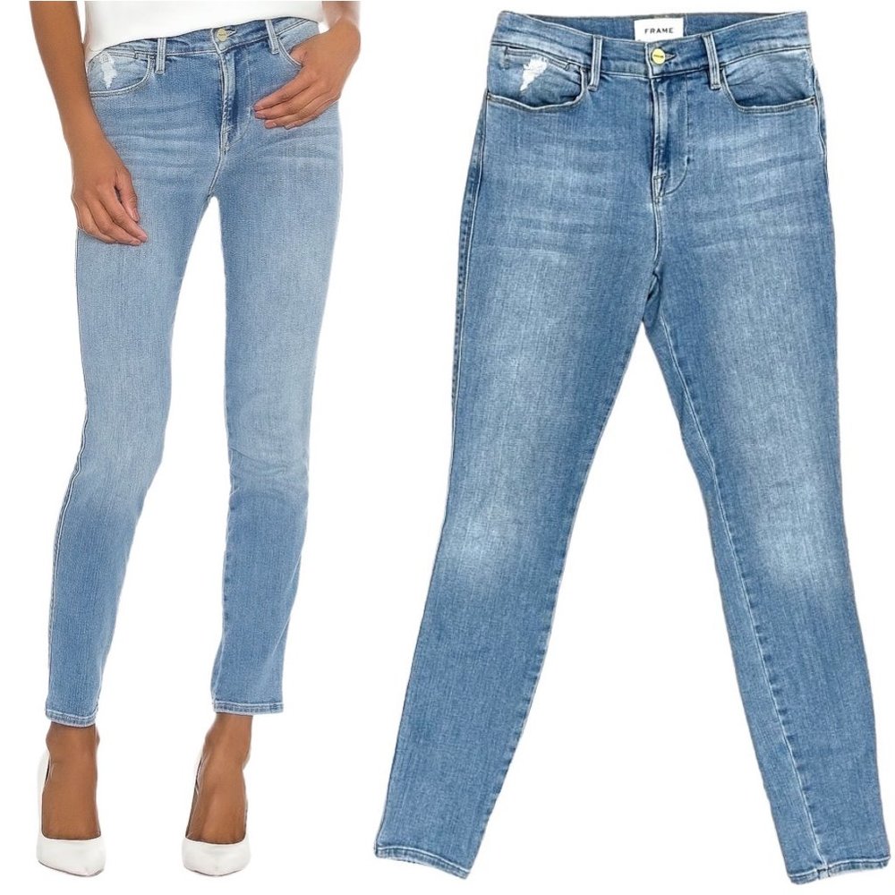 Frame Le High Skinny Double Needle in Overturn Beach Light Wash Denim Jeans